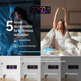 Large Digital Wall Clock with Remote Control, Temperature, Date, Week Display, Memory Function, Dual Alarms, and LED Wall Mount