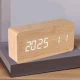 PVC Wooden Clock Multi-Function Alarm Clock LED Clock Thermometer Digital Clock Student Bedside Electronic Night Light Alarm