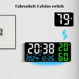 Digital Wall Clock with Temperature & Humidity Display, Multifunctional LED Alarm Clock with Remote Control, Ambient Light.