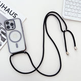 Applicable iPhone 16 Electroplated Lanyard Phone Case 15 Pro Transparent Magnetic Apple 17 Crossbody Shockproof Protective Cover
