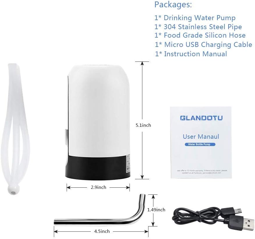 Electric Water Bottle Pump, USB Charging Automatic Drinking Water Dispenser, 30 Days Battery Life, Portable Water Bottle Switch for Universal 2-5 Gallon Bottle, For Home, Office, Travel,