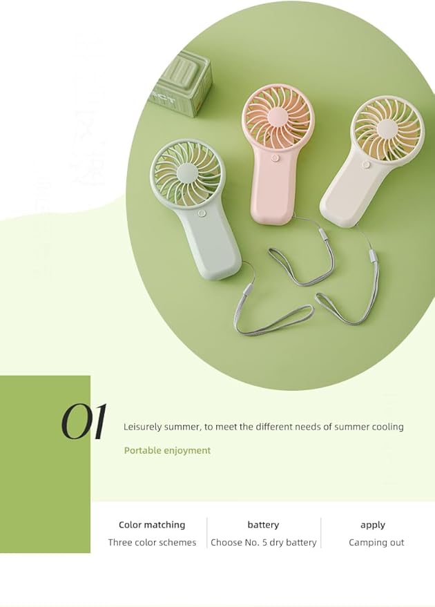 Handheld Fan, Portable Mini Fan Battery Powered (No Built-In Battery), Lightweight Pocket Fan for Travel, Makeup, Lash, Office, Outdoor（green）