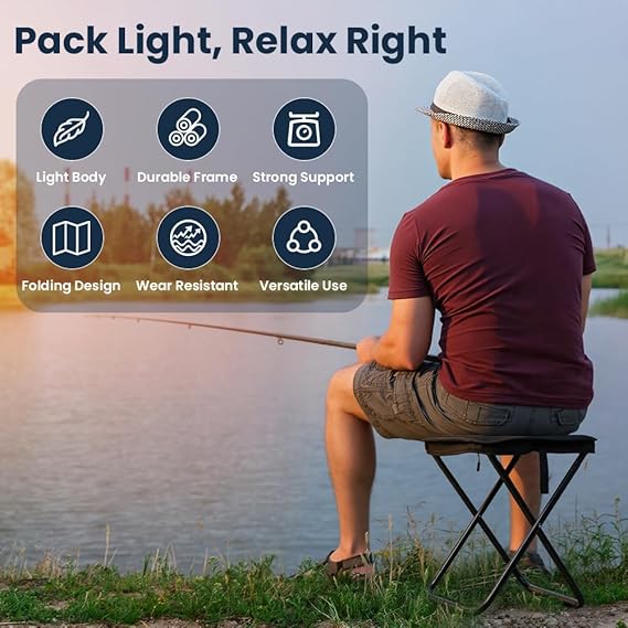 Camping Stool, Portable Folding Stool, 32.5×26×31cm Lightweight Mini Collapsible Chair, Max Load Capacity 100kg, Foldable Stool for Hiking, Fishing, Picnic, Outdoor, Camping Supplies - Black