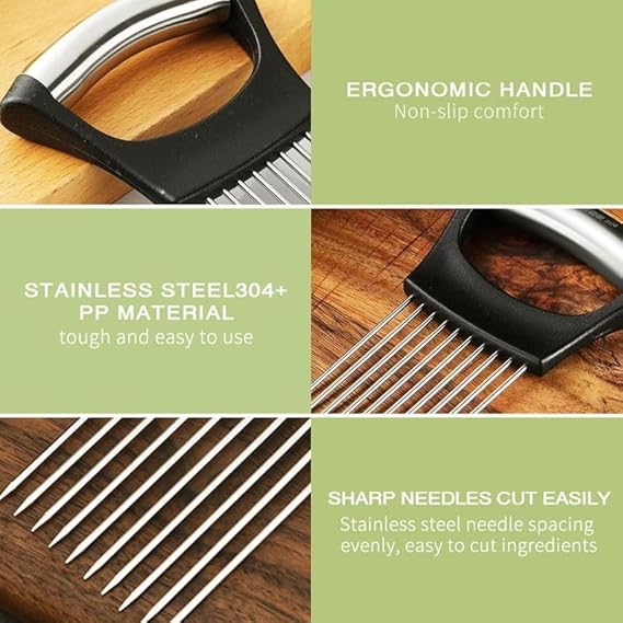 Onion Holder for Slicing, Stainless Steel Slicer Onion Cutter for Slicing, Vegetable Cutter for Potato and Tomato, Lemon Avocados, Eggs, Food Slicer