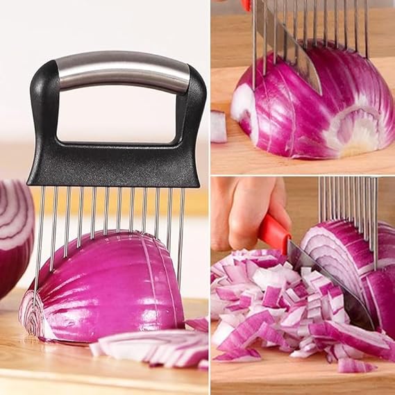Onion Holder for Slicing, Stainless Steel Slicer Onion Cutter for Slicing, Vegetable Cutter for Potato and Tomato, Lemon Avocados, Eggs, Food Slicer
