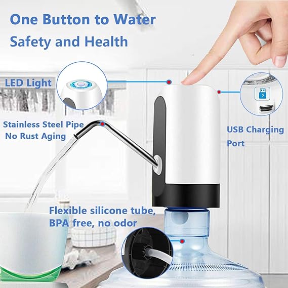 Electric Water Bottle Pump, USB Charging Automatic Drinking Water Dispenser, 30 Days Battery Life, Portable Water Bottle Switch for Universal 2-5 Gallon Bottle, For Home, Office, Travel,