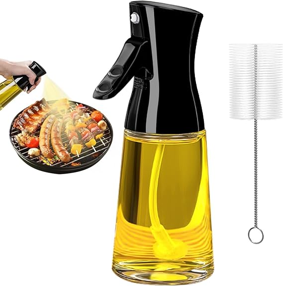 Showvigor Olive Oil Sprayer for Cooking, 180ML Glass Bottle with Brush, Canola Oil Vinegar Spray Mister, Healthy Cooking Gadgets for Air Fryer, Baking, BBQ, Grilling, Refillable Kitchen Accessories