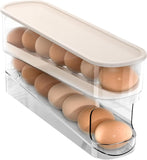 Automatic Double-Layer Egg Cup, Keeps Eggs Fresh, Sliding Container Holds 12-14 Eggs - Hinged Design, Plastic