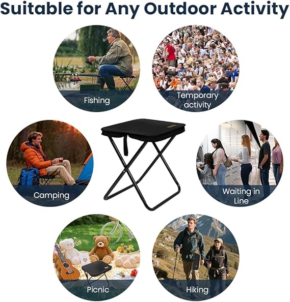 Camping Stool, Portable Folding Stool, 32.5×26×31cm Lightweight Mini Collapsible Chair, Max Load Capacity 100kg, Foldable Stool for Hiking, Fishing, Picnic, Outdoor, Camping Supplies - Black