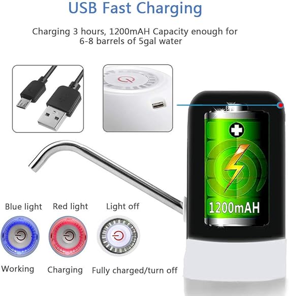 Electric Water Bottle Pump, USB Charging Automatic Drinking Water Dispenser, 30 Days Battery Life, Portable Water Bottle Switch for Universal 2-5 Gallon Bottle, For Home, Office, Travel,