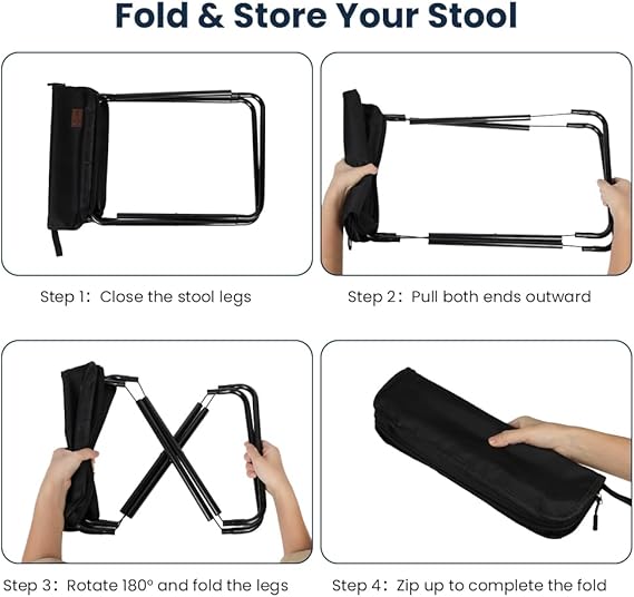 Camping Stool, Portable Folding Stool, 32.5×26×31cm Lightweight Mini Collapsible Chair, Max Load Capacity 100kg, Foldable Stool for Hiking, Fishing, Picnic, Outdoor, Camping Supplies - Black