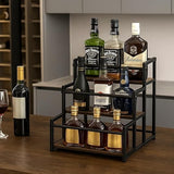 EVERGOODS 3-Tier Bottle Organizer – Rustic Wood Base & Metal Frame, Coffee Bar, Kitchen Countertop & Cafe Station Storage for Wine, Condiments & Beverages