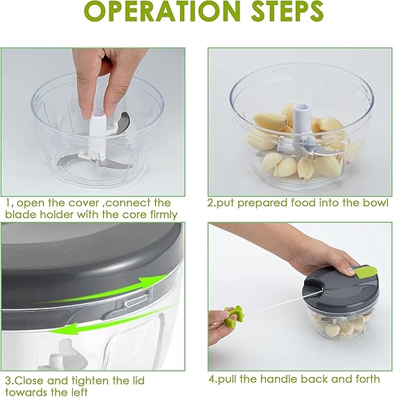 Multi Functional Food Chopper, Portable Hand Pull String Garlic Mincer Onion Cutter, Vegetable Cutter, Multi