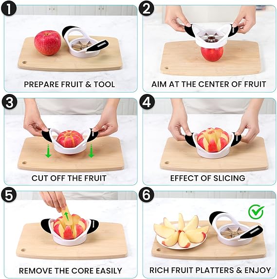 Apple Slicer - Professional Stainless Steel Apple Corer/Cutter - Super Sharp - Apple Corer Tool With 8 Shar