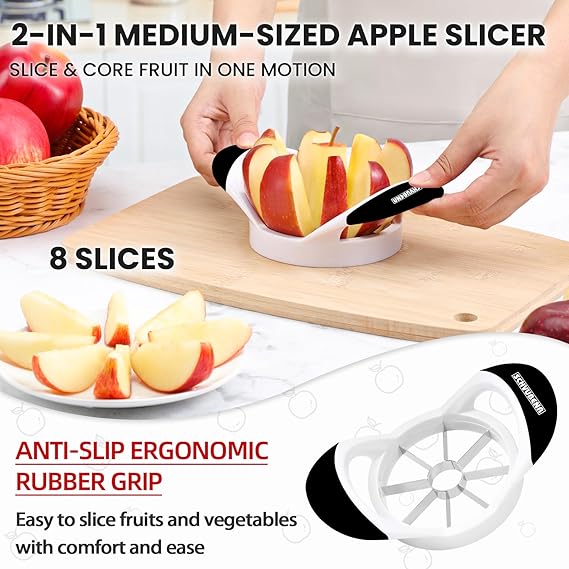 Apple Slicer - Professional Stainless Steel Apple Corer/Cutter - Super Sharp - Apple Corer Tool With 8 Shar