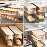 Automatic Double-Layer Egg Cup, Keeps Eggs Fresh, Sliding Container Holds 12-14 Eggs - Hinged Design, Plastic