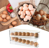 Automatic Double-Layer Egg Cup, Keeps Eggs Fresh, Sliding Container Holds 12-14 Eggs - Hinged Design, Plastic