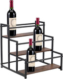 EVERGOODS 3-Tier Bottle Organizer – Rustic Wood Base & Metal Frame, Coffee Bar, Kitchen Countertop & Cafe Station Storage for Wine, Condiments & Beverages