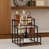 EVERGOODS 3-Tier Bottle Organizer – Rustic Wood Base & Metal Frame, Coffee Bar, Kitchen Countertop & Cafe Station Storage for Wine, Condiments & Beverages