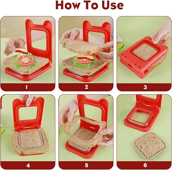 MEETOZ Sandwich Cutter and Sealer, Square Sandwich Maker, Decruster for Kids Lunch Uncrustable, Easy for School Lunchbox and Bento Box