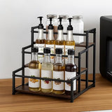 EVERGOODS 3-Tier Bottle Organizer – Rustic Wood Base & Metal Frame, Coffee Bar, Kitchen Countertop & Cafe Station Storage for Wine, Condiments & Beverages
