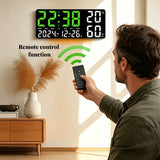 Digital Wall Clock with Temperature & Humidity Display, Multifunctional LED Alarm Clock with Remote Control, Ambient Light.