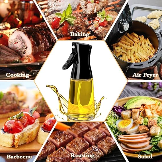 Showvigor Olive Oil Sprayer for Cooking, 180ML Glass Bottle with Brush, Canola Oil Vinegar Spray Mister, Healthy Cooking Gadgets for Air Fryer, Baking, BBQ, Grilling, Refillable Kitchen Accessories