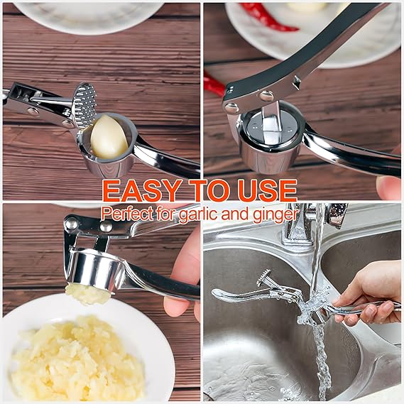 Kitchen Premium Stainless Steel Garlic Press, Rust Proof Ergonomic Garlic Mincer with Easy Grip Handle, Dishwasher Safe, Professional Easy clean Mincer for Garlic and Ginger