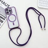 Applicable iPhone 16 Electroplated Lanyard Phone Case 15 Pro Transparent Magnetic Apple 17 Crossbody Shockproof Protective Cover