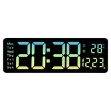 Large Digital Wall Clock with Remote Control, Temperature, Date, Week Display, Memory Function, Dual Alarms, and LED Wall Mount