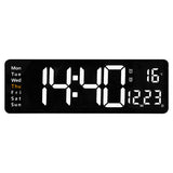 Large Digital Wall Clock with Remote Control, Temperature, Date, Week Display, Memory Function, Dual Alarms, and LED Wall Mount