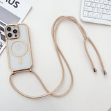 Applicable iPhone 16 Electroplated Lanyard Phone Case 15 Pro Transparent Magnetic Apple 17 Crossbody Shockproof Protective Cover